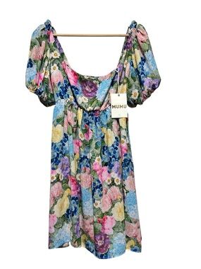 Show Me Your MuMu Floral Square-Neck Puff Sleeve Mini Dress